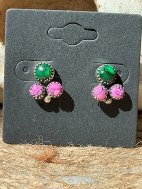 Irish Dahlia and Pink Cherry Blossom Dahlia Sterling Sliver Stud Earrings